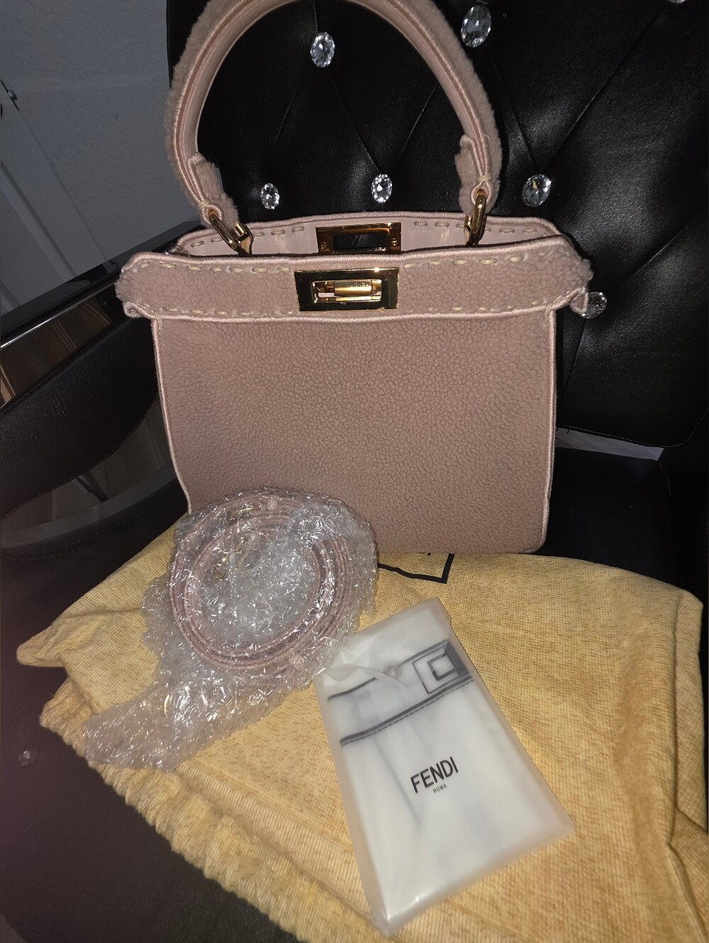 Fendi Pink Shearling Fur Women's Bag